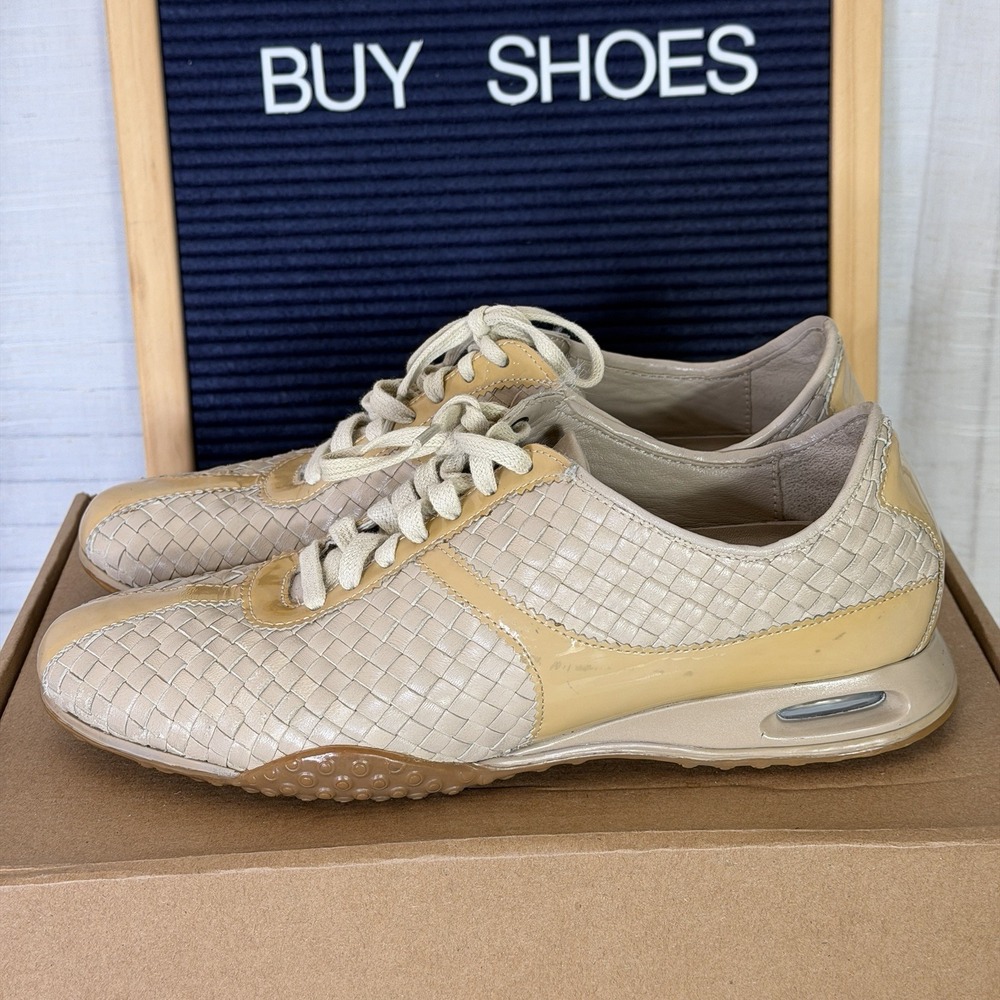 Cole Haan Air Bria Women Size 7.5 AA Oxford Shoes Woven Patented Leather Tan GUC